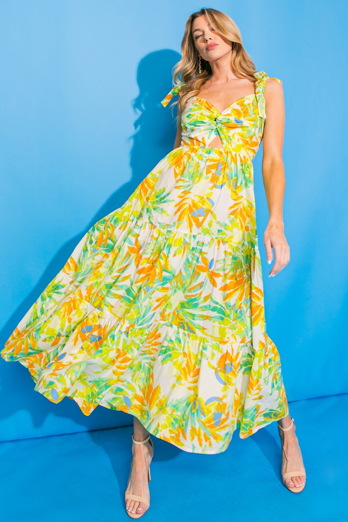 VACATION VIEWS FLORAL WOVEN MIDI DRESS Flying Tomato